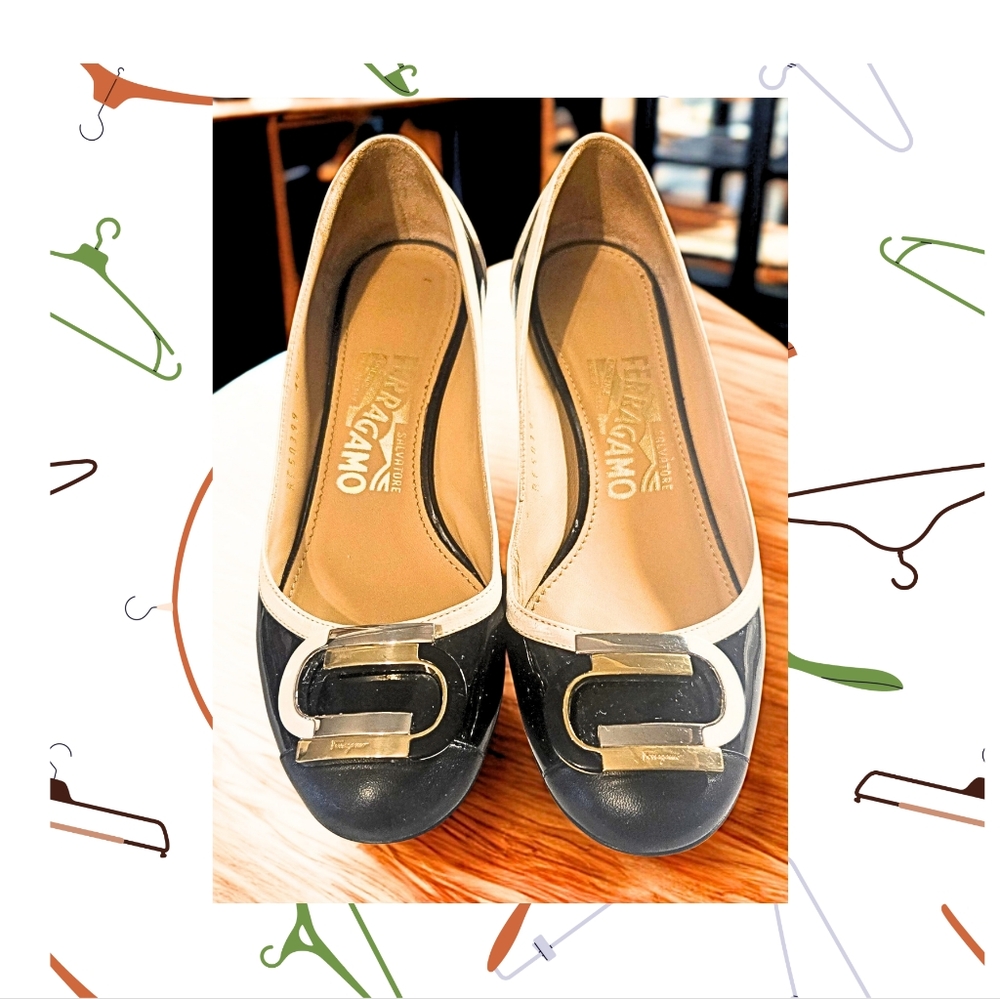 Salvatore Ferragamo Black and Tan Heels